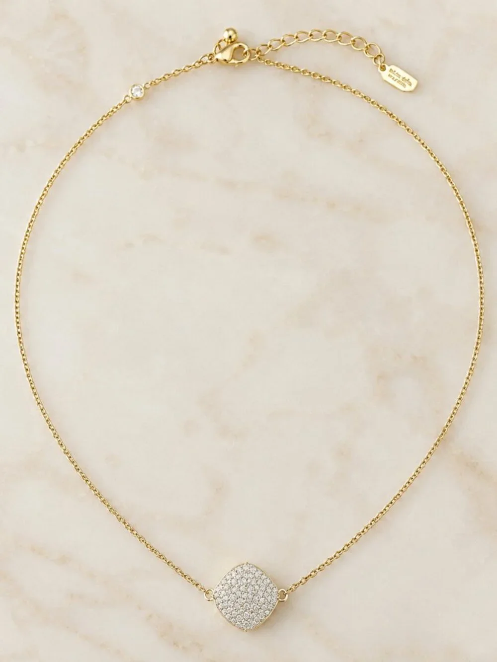 Kate Spade Pave Crystal 1/2” Square Pendant Necklace Gold Plated NWT